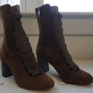 Chloe Brown Suede Harper Lace-Up Boots Size 6.5